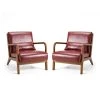 Mid-century Modern Red Leatherette Accent Armchair with Walnut Ruber Wood Frame (Set of 2) by Glitzhome -Deals Glitzhome Store red glitzhome accent chairs gh2001100044 64 1000