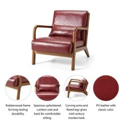 Mid-century Modern Red Leatherette Accent Armchair with Walnut Ruber Wood Frame (Set of 2) by Glitzhome -Deals Glitzhome Store red glitzhome accent chairs gh2001100044 c3 1000