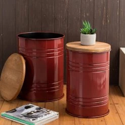 14.5 in. W Red Round Wood Storage End Table or Accent Table or Stool with Solid Wood Lid (2-Pack) by Glitzhome -Deals Glitzhome Store red glitzhome end side tables ga2003800005 31 1000