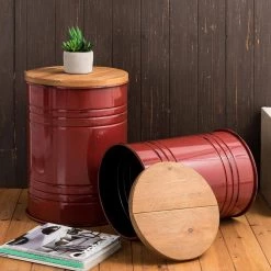 14.5 in. W Red Round Wood Storage End Table or Accent Table or Stool with Solid Wood Lid (2-Pack) by Glitzhome -Deals Glitzhome Store red glitzhome end side tables ga2003800005 77 1000