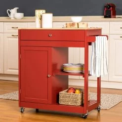 34.25 in.H Red Wooden Basic Kitchen Island with 1 Drawer+1 Door+2 Tier by Glitzhome