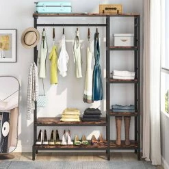 Billie Brown Closet System Starter Kit Garment Rack with Shelves Hang Rod,4-Hooks (70.9 in. x 47.2 in. x 15.8 in.) by TRIBESIGNS WAY TO ORIGIN -Deals Glitzhome Store retro brown tribesigns way to origin armoires wardrobes hd f1197 wzz 31 1000