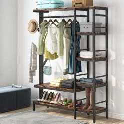 Billie Brown Closet System Starter Kit Garment Rack with Shelves Hang Rod,4-Hooks (70.9 in. x 47.2 in. x 15.8 in.) by TRIBESIGNS WAY TO ORIGIN -Deals Glitzhome Store retro brown tribesigns way to origin armoires wardrobes hd f1197 wzz 40 1000