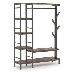Billie Brown Closet System Starter Kit Garment Rack with Shelves Hang Rod,4-Hooks (70.9 in. x 47.2 in. x 15.8 in.) by TRIBESIGNS WAY TO ORIGIN