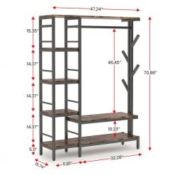 Billie Brown Closet System Starter Kit Garment Rack with Shelves Hang Rod,4-Hooks (70.9 in. x 47.2 in. x 15.8 in.) by TRIBESIGNS WAY TO ORIGIN -Deals Glitzhome Store retro brown tribesigns way to origin armoires wardrobes hd f1197 wzz 76 1000