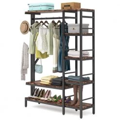 Billie Brown Closet System Starter Kit Garment Rack with Shelves Hang Rod,4-Hooks (70.9 in. x 47.2 in. x 15.8 in.) by TRIBESIGNS WAY TO ORIGIN -Deals Glitzhome Store retro brown tribesigns way to origin armoires wardrobes hd f1197 wzz c3 1000