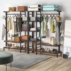 Billie Brown Closet System Starter Kit Garment Rack with Shelves Hang Rod,4-Hooks (70.9 in. x 47.2 in. x 15.8 in.) by TRIBESIGNS WAY TO ORIGIN -Deals Glitzhome Store retro brown tribesigns way to origin armoires wardrobes hd f1197 wzz fa 1000