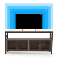 Tabor 58.66 in. Rustic Brown TV Stand with 2-Cabinets Fits TV's Up to 75 in. with Shelves and Grid Doors by TRIBESIGNS WAY TO ORIGIN -Deals Glitzhome Store rustic brown and black tribesigns way to origin tv stands hd sf0125b 44 1000