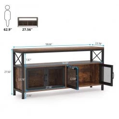 Tabor 58.66 in. Rustic Brown TV Stand with 2-Cabinets Fits TV's Up to 75 in. with Shelves and Grid Doors by TRIBESIGNS WAY TO ORIGIN -Deals Glitzhome Store rustic brown and black tribesigns way to origin tv stands hd sf0125b 76 1000