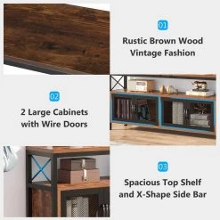 Tabor 58.66 in. Rustic Brown TV Stand with 2-Cabinets Fits TV's Up to 75 in. with Shelves and Grid Doors by TRIBESIGNS WAY TO ORIGIN -Deals Glitzhome Store rustic brown and black tribesigns way to origin tv stands hd sf0125b fa 1000