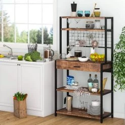 Rustic Brown Kitchen Bakers Rack with Drawer, 5-Tier Storage Shelf and 8 S-Hooks by TRIBESIGNS WAY TO ORIGIN -Deals Glitzhome Store rustic brown tribesigns way to origin baker s racks glaa q092 76 1000