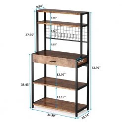 Rustic Brown Kitchen Bakers Rack with Drawer, 5-Tier Storage Shelf and 8 S-Hooks by TRIBESIGNS WAY TO ORIGIN -Deals Glitzhome Store rustic brown tribesigns way to origin baker s racks glaa q092 a0 1000