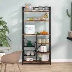 Aleah Rustic Brown 4+2 Shelves Bakers Rack with 2-Wire Baskets and 6-Hooks by TRIBESIGNS WAY TO ORIGIN -Deals Glitzhome Store rustic brown tribesigns way to origin baker s racks hd c0410 31 1000