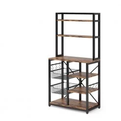 Aleah Rustic Brown 4+2 Shelves Bakers Rack with 2-Wire Baskets and 6-Hooks by TRIBESIGNS WAY TO ORIGIN