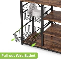 Aleah Rustic Brown 4+2 Shelves Bakers Rack with 2-Wire Baskets and 6-Hooks by TRIBESIGNS WAY TO ORIGIN -Deals Glitzhome Store rustic brown tribesigns way to origin baker s racks hd c0410 fa 1000