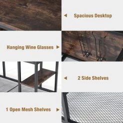 Adan Vintage Brown Baker's Rack with Hooks, Kitchen Island with Wine Glass Racks and Shelves by TRIBESIGNS WAY TO ORIGIN -Deals Glitzhome Store rustic brown tribesigns way to origin baker s racks hd cz6092 1f 1000