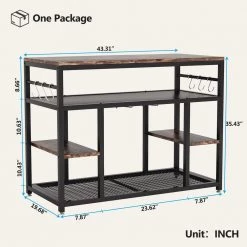 Adan Vintage Brown Baker's Rack with Hooks, Kitchen Island with Wine Glass Racks and Shelves by TRIBESIGNS WAY TO ORIGIN -Deals Glitzhome Store rustic brown tribesigns way to origin baker s racks hd cz6092 44 1000