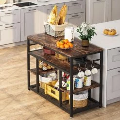 Adan Vintage Brown Baker's Rack with Hooks, Kitchen Island with Wine Glass Racks and Shelves by TRIBESIGNS WAY TO ORIGIN -Deals Glitzhome Store rustic brown tribesigns way to origin baker s racks hd cz6092 4f 1000