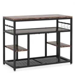 Adan Vintage Brown Baker's Rack with Hooks, Kitchen Island with Wine Glass Racks and Shelves by TRIBESIGNS WAY TO ORIGIN