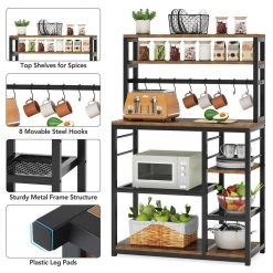 Bachel Rustic Brown Baker's Rack with Hooks and Storage Shelves by TRIBESIGNS WAY TO ORIGIN -Deals Glitzhome Store rustic brown tribesigns way to origin baker s racks hd zy0054 1f 1000