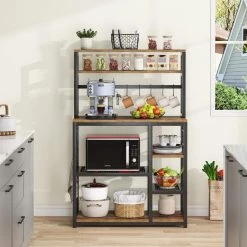 Bachel Rustic Brown Baker's Rack with Hooks and Storage Shelves by TRIBESIGNS WAY TO ORIGIN -Deals Glitzhome Store rustic brown tribesigns way to origin baker s racks hd zy0054 31 1000