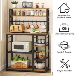 Bachel Rustic Brown Baker's Rack with Hooks and Storage Shelves by TRIBESIGNS WAY TO ORIGIN -Deals Glitzhome Store rustic brown tribesigns way to origin baker s racks hd zy0054 4f 1000