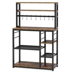 Bachel Rustic Brown Baker's Rack with Hooks and Storage Shelves by TRIBESIGNS WAY TO ORIGIN
