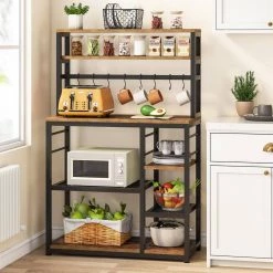 Bachel Rustic Brown Baker's Rack with Hooks and Storage Shelves by TRIBESIGNS WAY TO ORIGIN -Deals Glitzhome Store rustic brown tribesigns way to origin baker s racks hd zy0054 c3 1000