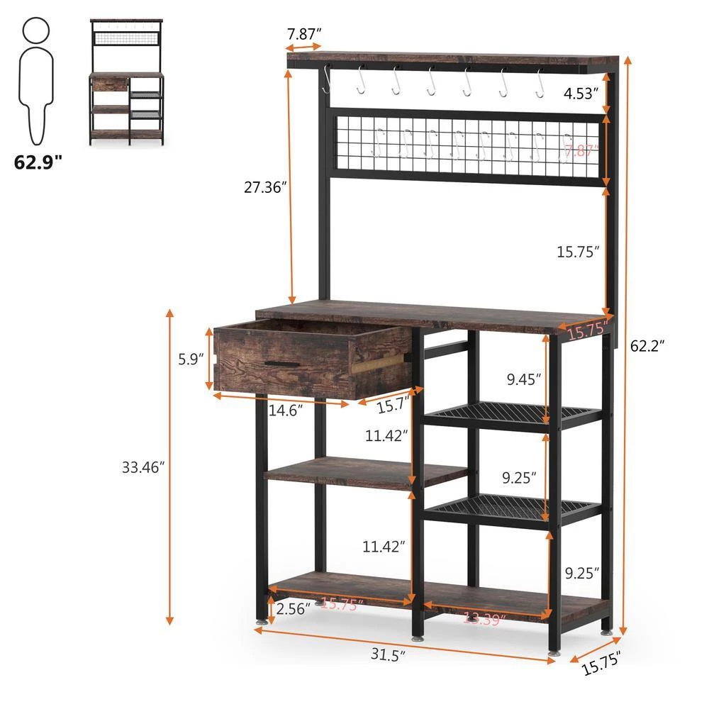 Bakary Rustic Brown Bakers Rack with 6-Tier Shelf by TRIBESIGNS WAY TO ORIGIN 5 Bakary Rustic Brown Bakers Rack with 6-Tier Shelf by TRIBESIGNS WAY TO ORIGIN - Image 3