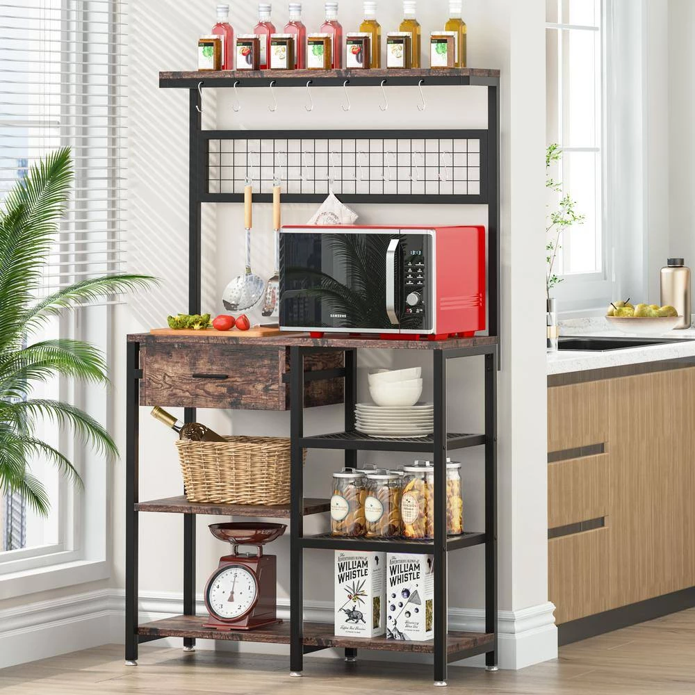 Bakary Rustic Brown Bakers Rack with 6-Tier Shelf by TRIBESIGNS WAY TO ORIGIN 6 Bakary Rustic Brown Bakers Rack with 6-Tier Shelf by TRIBESIGNS WAY TO ORIGIN - Image 4