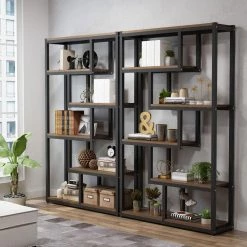 Benjamin 69.3 in. Rustic Brown Wood 6-Shelf Etagere Bookcase with Sturdy Metal Frame by TRIBESIGNS WAY TO ORIGIN -Deals Glitzhome Store rustic brown tribesigns way to origin bookcases bookshelves hd c0049 31 1000
