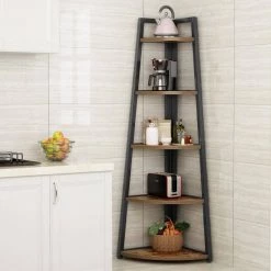 Andrea 70 in. Rustic Brown Wood 5-Shelf Ladder Bookcase with Open Back by TRIBESIGNS WAY TO ORIGIN -Deals Glitzhome Store rustic brown tribesigns way to origin bookcases bookshelves hd c0175 31 1000