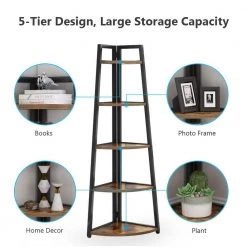 Andrea 70 in. Rustic Brown Wood 5-Shelf Ladder Bookcase with Open Back by TRIBESIGNS WAY TO ORIGIN -Deals Glitzhome Store rustic brown tribesigns way to origin bookcases bookshelves hd c0175 76 1000