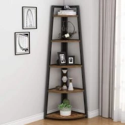 Andrea 70 in. Rustic Brown Wood 5-Shelf Ladder Bookcase with Open Back by TRIBESIGNS WAY TO ORIGIN -Deals Glitzhome Store rustic brown tribesigns way to origin bookcases bookshelves hd c0175 c3 1000