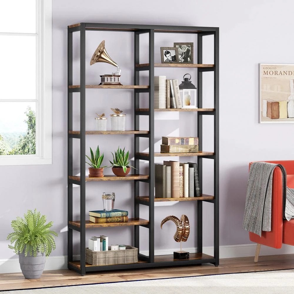 Hamilton 70.9 in. Rustic Brown Wood 10-Shelf Etagere Bookcase with Open Back by TRIBESIGNS WAY TO ORIGIN 7 Hamilton 70.9 in. Rustic Brown Wood 10-Shelf Etagere Bookcase with Open Back by TRIBESIGNS WAY TO ORIGIN - Image 5