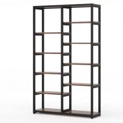 Hamilton 70.9 in. Rustic Brown Wood 10-Shelf Etagere Bookcase with Open Back by TRIBESIGNS WAY TO ORIGIN