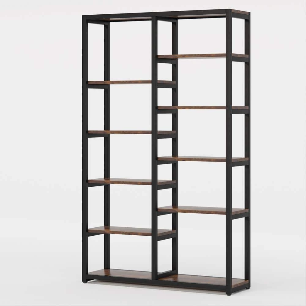 Hamilton 70.9 in. Rustic Brown Wood 10-Shelf Etagere Bookcase with Open Back by TRIBESIGNS WAY TO ORIGIN 4 Hamilton 70.9 in. Rustic Brown Wood 10-Shelf Etagere Bookcase with Open Back by TRIBESIGNS WAY TO ORIGIN - Image 2