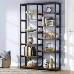 Hamilton 70.9 in. Rustic Brown Wood 10-Shelf Etagere Bookcase with Open Back by TRIBESIGNS WAY TO ORIGIN 9 Hamilton 70.9 in. Rustic Brown Wood 10-Shelf Etagere Bookcase with Open Back by TRIBESIGNS WAY TO ORIGIN -Deals Glitzhome Store rustic brown tribesigns way to origin bookcases bookshelves hd cj071 c3 1000