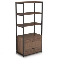 Bulgari 59 in. Rustic Brown Wood 4-Shelf Etagere Bookcase with 2-Drawers by TRIBESIGNS WAY TO ORIGIN