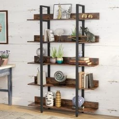 Bingo 71.6 in. Rustic Brown Wood 5-Shelf Etagere Bookcase with Back Fence by TRIBESIGNS WAY TO ORIGIN -Deals Glitzhome Store rustic brown tribesigns way to origin bookcases bookshelves hd f1248 c3 1000