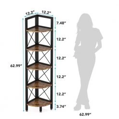 Halsey 63 in. Rustic Brown Wood and Black Metal Frame 5-Shelf Radial Corner Shelf Bookcase Storage Rack Plant Stand by TRIBESIGNS WAY TO ORIGIN -Deals Glitzhome Store rustic brown tribesigns way to origin bookcases bookshelves hd sfc0200 77 1000