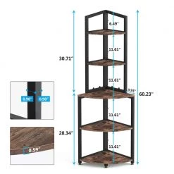 Taylor 60 in. Rustic Brown Wood and Black Metal Frame 5 Shelf Radial Corner Shelf Bookcase Storage Rack Plant Stand by TRIBESIGNS WAY TO ORIGIN -Deals Glitzhome Store rustic brown tribesigns way to origin bookcases bookshelves hd sff1277 77 1000