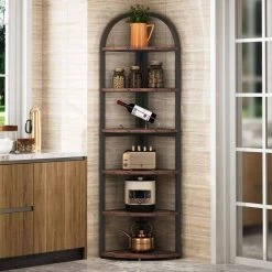 Kacie 71.6 in. Black Metal Frame and Rustic Brown Particleboard 6-Shelf Corner Standard Bookcase with Open Back by TRIBESIGNS WAY TO ORIGIN -Deals Glitzhome Store rustic brown tribesigns way to origin bookcases bookshelves hd u0032 31 1000