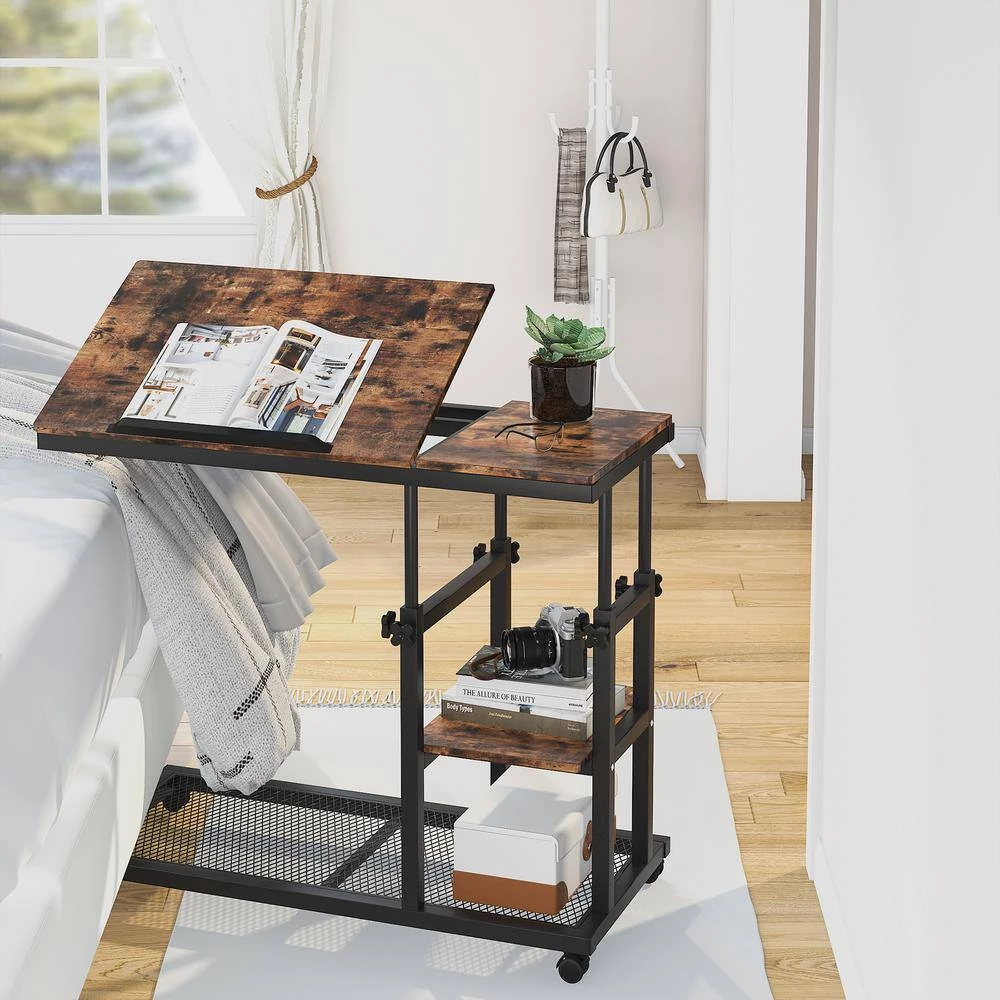 Andrea 34.64 in. Brown C-Shaped Brown Wood Mobile Tiltable Drawing Board Height Adjustable Laptop End Storage Shelf Cart by TRIBESIGNS WAY TO ORIGIN 12 Andrea 34.64 in. Brown C-Shaped Brown Wood Mobile Tiltable Drawing Board Height Adjustable Laptop End Storage Shelf Cart by TRIBESIGNS WAY TO ORIGIN - Image 10