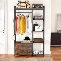 47.2 in. W Freestanding Clothes Garment Rack with Shelves and 2 Drawers, 5 Tier Rustic Brown Closet Organizer Wardrobe by TRIBESIGNS WAY TO ORIGIN 19 47.2 in. W Freestanding Clothes Garment Rack with Shelves and 2 Drawers, 5 Tier Rustic Brown Closet Organizer Wardrobe by TRIBESIGNS WAY TO ORIGIN -Deals Glitzhome Store rustic brown tribesigns way to origin coat racks hd ggf1546 31 1000
