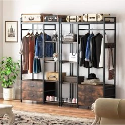 47.2 in. W Freestanding Clothes Garment Rack with Shelves and 2 Drawers, 5 Tier Rustic Brown Closet Organizer Wardrobe by TRIBESIGNS WAY TO ORIGIN 13 47.2 in. W Freestanding Clothes Garment Rack with Shelves and 2 Drawers, 5 Tier Rustic Brown Closet Organizer Wardrobe by TRIBESIGNS WAY TO ORIGIN -Deals Glitzhome Store rustic brown tribesigns way to origin coat racks hd ggf1546 c3 1000