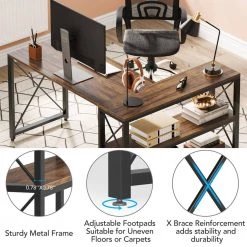 Halseey 52.8 in. Reversible L-Shaped Desk Rustic Brown Wood Corner Computer Desk with Storage Shelves for Home Office by TRIBESIGNS WAY TO ORIGIN -Deals Glitzhome Store rustic brown tribesigns way to origin computer desks hd al2210 4f 1000