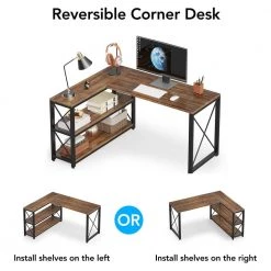 Halseey 52.8 in. Reversible L-Shaped Desk Rustic Brown Wood Corner Computer Desk with Storage Shelves for Home Office by TRIBESIGNS WAY TO ORIGIN -Deals Glitzhome Store rustic brown tribesigns way to origin computer desks hd al2210 c3 1000