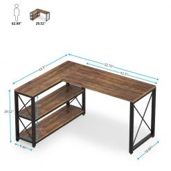 Halseey 52.8 in. Reversible L-Shaped Desk Rustic Brown Wood Corner Computer Desk with Storage Shelves for Home Office by TRIBESIGNS WAY TO ORIGIN -Deals Glitzhome Store rustic brown tribesigns way to origin computer desks hd al2210 fa 1000