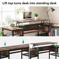 Monroe 63 in. Width Black Brown L-Shape Metal Particle Board Corner Computer Writing Desk Adjustable Lift Top 2 Shelves by TRIBESIGNS WAY TO ORIGIN 23 Monroe 63 in. Width Black Brown L-Shape Metal Particle Board Corner Computer Writing Desk Adjustable Lift Top 2 Shelves by TRIBESIGNS WAY TO ORIGIN -Deals Glitzhome Store rustic brown tribesigns way to origin computer desks hd c0277 wzz 44 1000